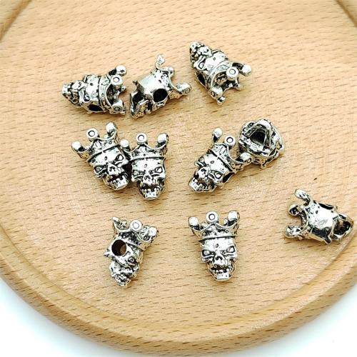 Bijoux de perles en alliage de Zinc , crane, Plaqué de couleur d'argent, DIY, 10x14mm, 100PC/sac, Vendu par sac