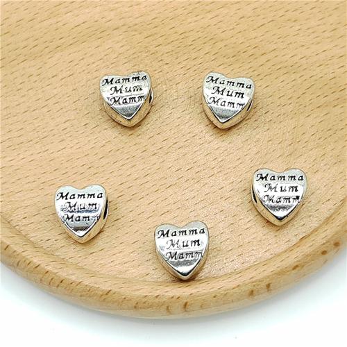 Perles coeur en alliage de zinc, Plaqué de couleur d'argent, DIY, 10x11mm, 100PC/sac, Vendu par sac