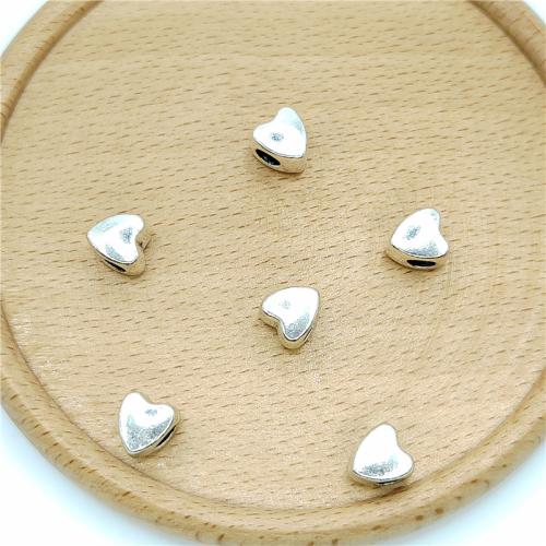 Perles coeur en alliage de zinc, Plaqué de couleur d'argent, DIY, 8x8mm, 100PC/sac, Vendu par sac