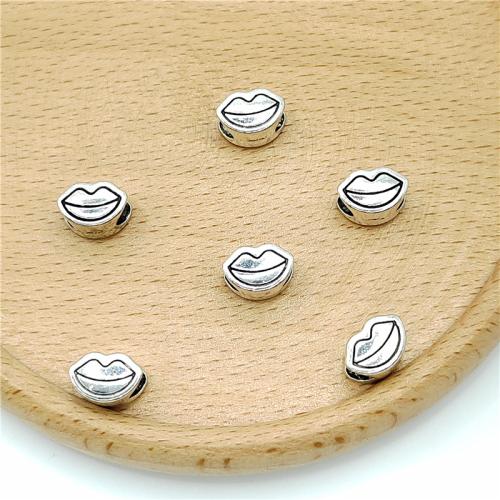 Tibetan Style Jewelry Beads, Lip, antique silver color plated, DIY, 10x7mm, 100PCs/Bag, Sold By Bag