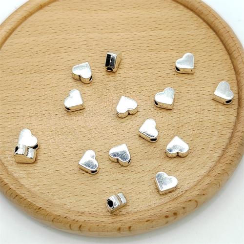 Perles coeur en alliage de zinc, Plaqué de couleur d'argent, DIY, 7x7mm, 100PC/sac, Vendu par sac