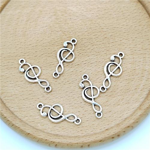 Tibetan Style Connector, Music Note, antique silver color plated, DIY & 1/1 loop, 10x25mm, 100PCs/Bag, Sold By Bag