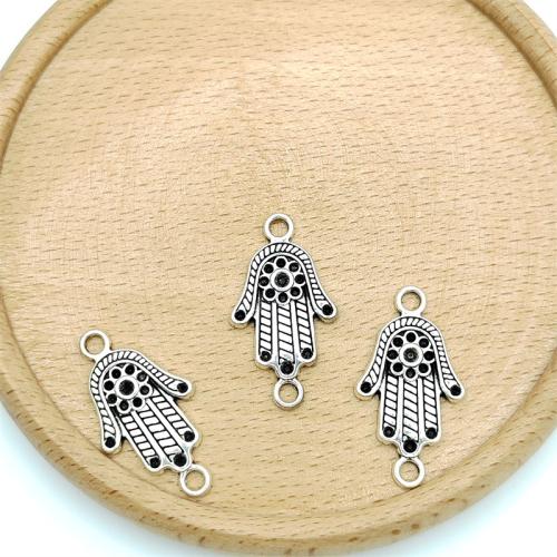 Conectores de Aleación de Zinc, Hamsa, chapado en color de plata antigua, Bricolaje & 1/1 aro, 16x29mm, 100PCs/Bolsa, Vendido por Bolsa