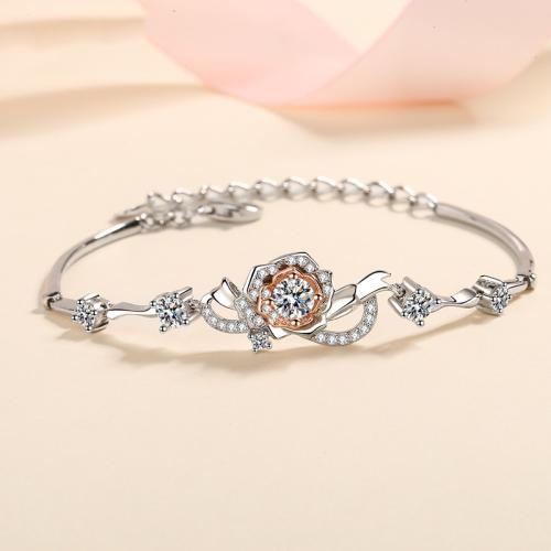 925 Sterling Silver Bracelet, Rose, different materials for choice & for woman, Length:Approx 6-8 Inch, Sold By PC