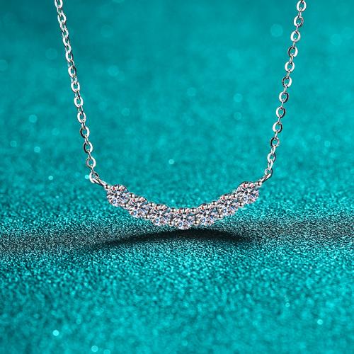 925 Sterling Silver Necklace, with Moissanite, cross chain & for woman, Length:Approx 18.1 Inch, Sold By PC