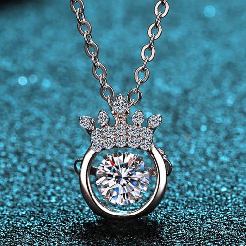 925 Sterling Silver Necklace, with Moissanite, Crown, cross chain & for woman & hollow, Length:Approx 18 Inch, Sold By PC