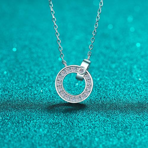 Argent sterling 925 collier, avec Moissanite, pour femme & creux, Longueur:Environ 18 pouce, Vendu par PC