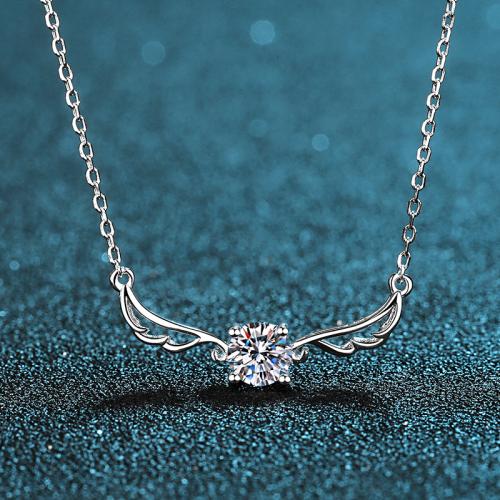 Argent sterling 925 collier, aile d'ange, différents matériaux pour le choix & pour femme, Longueur:Environ 18 pouce, Vendu par PC