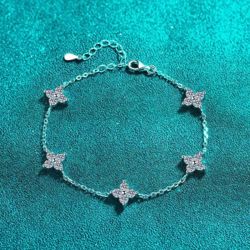 925 Sterling Silver Bracelet, with Moissanite, with 2inch extender chain, fashion jewelry & for woman, Length:Approx 5.9 Inch, Sold By PC