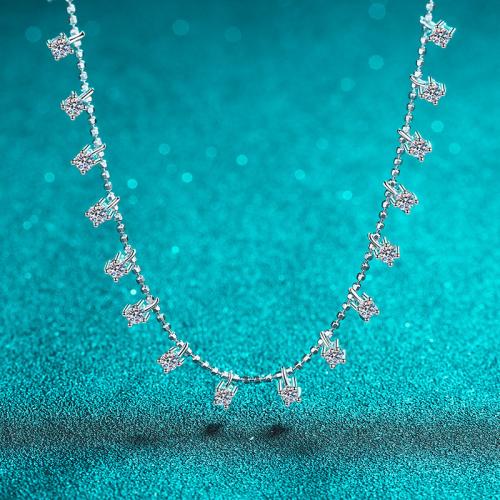 925 Sterling Silver Necklace, with Moissanite, different size for choice & for woman, Length:Approx 18 Inch, Sold By PC