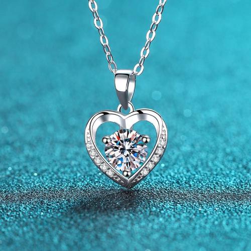 Plata de ley 925 collar, Corazón, cadena oval & diferentes estilos para la opción & para mujer & hueco, longitud:aproximado 18 Inch, Vendido por UD