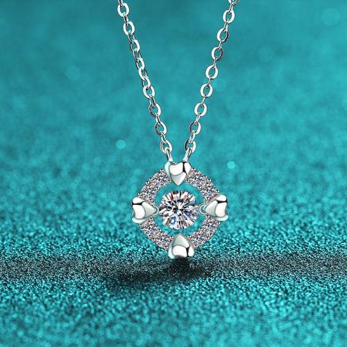 Argent sterling 925 collier, avec Moissanite, pour femme & creux, Longueur:Environ 18.1 pouce, Vendu par PC