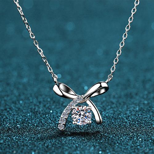 925 Sterling Silver Necklace, Bowknot, cross chain & different materials for choice & for woman, Length:Approx 18 Inch, Sold By PC