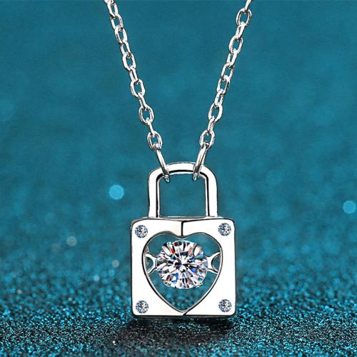 925 Sterling Silver Necklace, Lock, cross chain & different materials for choice & for woman & hollow, Length:Approx 18 Inch, Sold By PC