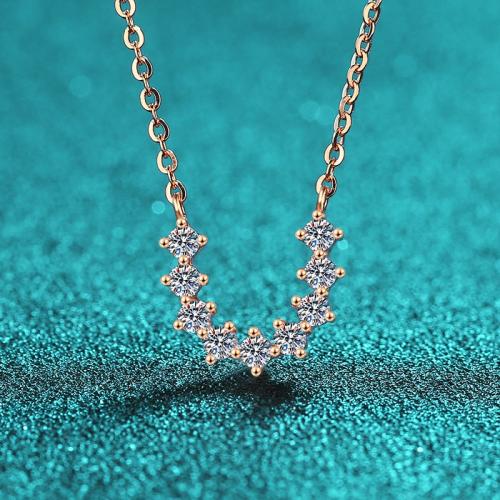 925 Sterling Silver Necklace, with Moissanite, Plating champagne gold, cross chain & for woman, Length:Approx 18.1 Inch, Sold By PC