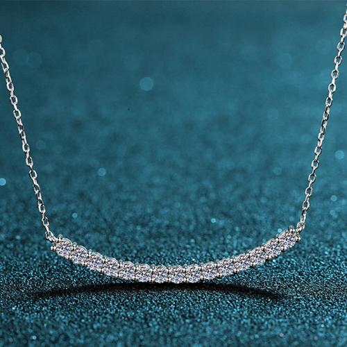 925 Sterling Silver Necklace, with Moissanite, cross chain & different size for choice & for woman, Length:Approx 18 Inch, Sold By PC