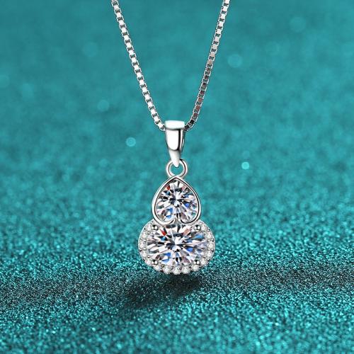 925 Sterling Silver Necklace, with Moissanite, Calabash, box chain & for woman, Length:Approx 17.7 Inch, Sold By PC