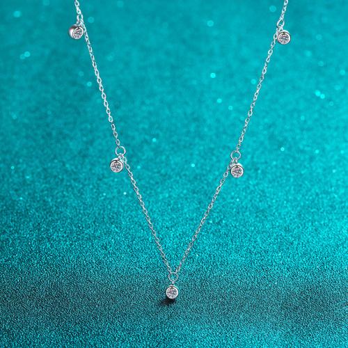 925 Sterling Silver Necklace, with Moissanite, cross chain & for woman, Length:Approx 18 Inch, Sold By PC