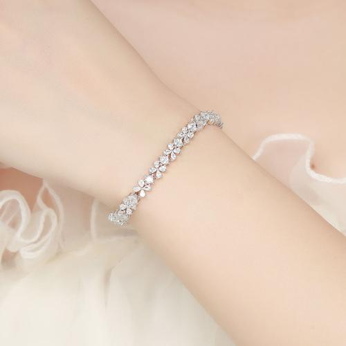 925 Sterling Silver Bracelet, Four Leaf Clover, different size for choice & micro pave cubic zirconia & for woman, Sold By PC