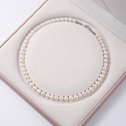 Natural Freshwater Pearl Necklace, Round, DIY & different size for choice, more colors for choice, Sold Per Approx 17.7 Inch Strand