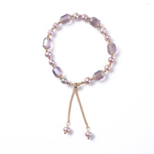 Freshwater Cultured Pearl Bracelet, Freshwater Pearl, with Crystal & Brass, fashion jewelry & for woman, more colors for choice, Length:25 cm, Sold By PC