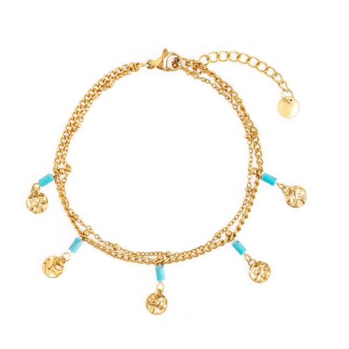 Pulsera de Acero Inoxidable, acero inoxidable 304, con turquesa, con 5cm extender cadena, 18K chapado en oro, Joyería & diferentes estilos para la opción & para mujer, dorado, longitud:aproximado 17 cm, Vendido por UD