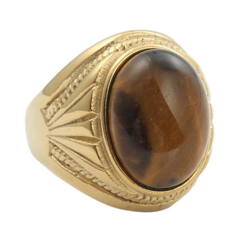 Natural Gemstone Finger Ring, 316 Stainless Steel, with Tiger Eye, fashion jewelry & different size for choice & for man, more colors for choice, Sold By PC