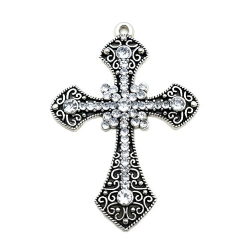 Pendentifs croix en alliage de zinc  , Plaqué de couleur d'argent, DIY & avec strass, 80x57mm, Vendu par PC