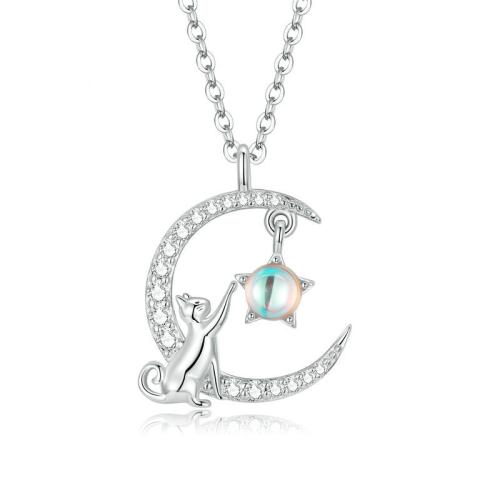 Zircon cubique Micro Pave collier en argent Sterling, Argent sterling 925, avec Moonstone, bijoux de mode & pavé de micro zircon & pour femme, Longueur:Environ 45 cm, Vendu par PC