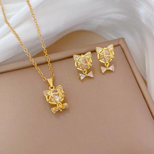 Sets de Joyas, Partículas de acero, con 5cm extender cadena, diferentes estilos para la opción & para mujer & con diamantes de imitación, dorado, longitud:aproximado 40 cm, Vendido por UD