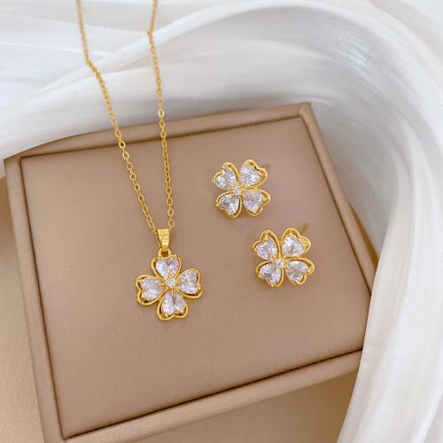 Jewelry Sets, Titanium Steel, with 5cm extender chain, Four Leaf Clover, different styles for choice & for woman & with rhinestone, more colors for choice, Length:Approx 40 cm, Sold By PC