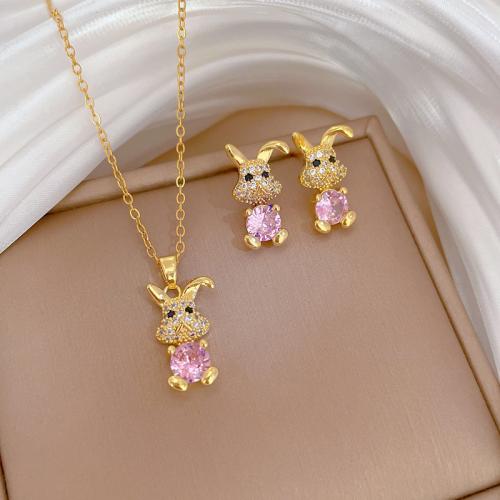 Sets de Joyas, Partículas de acero, con 5cm extender cadena, Conejo, diferentes estilos para la opción & para mujer & con diamantes de imitación, dorado, longitud:aproximado 40 cm, Vendido por UD