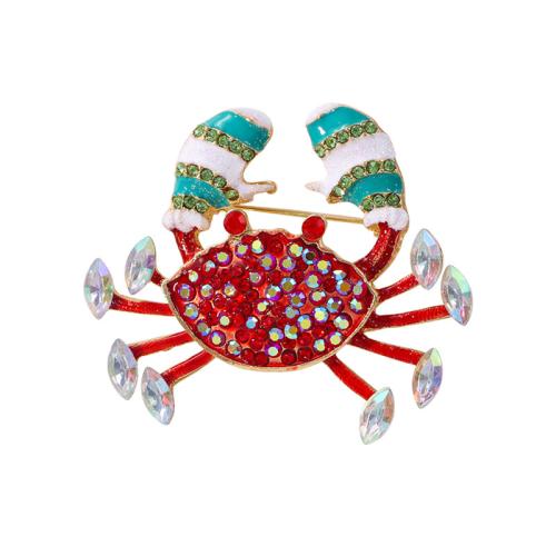 Tibetan Style Brooches, Crab, for woman & enamel & with rhinestone, 55x65mm, Sold By PC