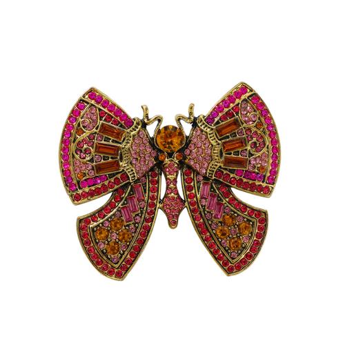 Tibetan Style Brooches, Butterfly, fashion jewelry & for woman & with rhinestone, more colors for choice, 59x67mm, Sold By PC