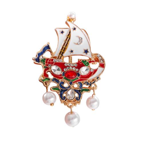 Tibetan Style Brooches, with Plastic Pearl, for woman & enamel & with rhinestone, 37x61mm, Sold By PC