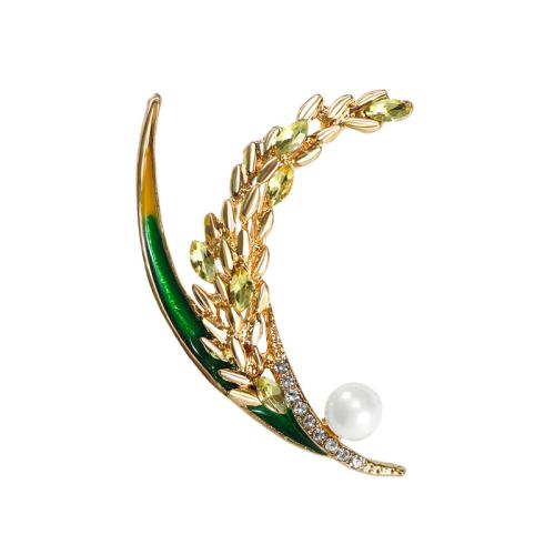 Tibetan Style Brooches, with Plastic Pearl, Wheat, for woman & enamel & with rhinestone, 39x56mm, Sold By PC