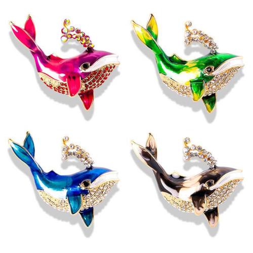 Tibetan Style Brooches, Dolphin, for woman & enamel & with rhinestone, more colors for choice, 48x46mm, Sold By PC