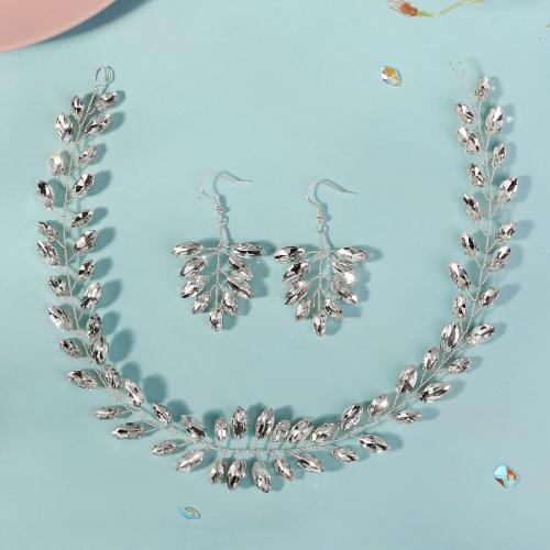 Accessoires pour cheveux mixtes, laiton, Bandeau & boucle d'oreille, 2 pièces & pour femme & avec strass, argent, Vendu par fixé