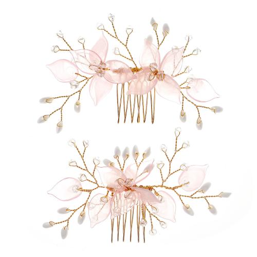 Brass Decorative Hair Comb, with Crystal & Resin, 2 pieces & fashion jewelry & for woman, Sold By Set