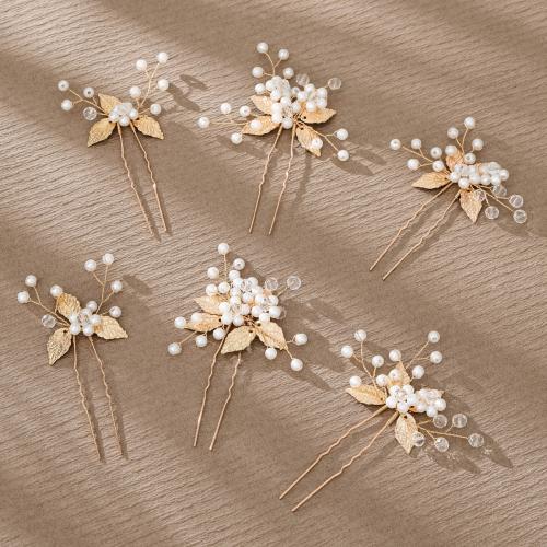 Hair Stick, Tibetan Style, with Crystal & Plastic Pearl, fashion jewelry & for woman, golden, 6PCs/Bag, Sold By Bag