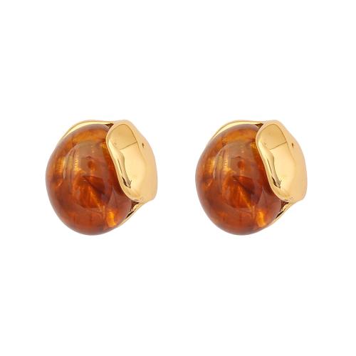 Stainless Steel Stud Earrings, 304 Stainless Steel, with Resin, fashion jewelry & for woman, more colors for choice, 21x23mm, Sold By Pair