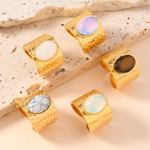 Stainless Steel Finger Ring, 304 Stainless Steel, with Natural Stone, fashion jewelry & for woman, golden, Sold By PC