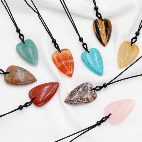 Natural Gemstone Necklace, Natural Stone, with Knot Cord, Heart, fashion jewelry & different materials for choice & Unisex, more colors for choice, 25x40x10mm, Length:Approx 38 cm, Sold By PC