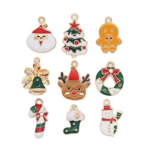 Tibetan Style Christmas Pendants, gold color plated, Different Shape for Choice & Christmas Design & DIY & enamel, more colors for choice, nickel, lead & cadmium free, Approx 100PCs/Bag, Sold By Bag