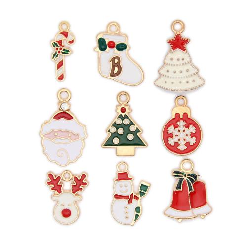 Tibetan Style Christmas Pendants, gold color plated, Different Shape for Choice & Christmas Design & DIY & enamel, more colors for choice, nickel, lead & cadmium free, Approx 100PCs/Bag, Sold By Bag