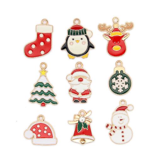 Tibetan Style Christmas Pendants, gold color plated, Different Shape for Choice & Christmas Design & DIY & enamel, more colors for choice, nickel, lead & cadmium free, Approx 100PCs/Bag, Sold By Bag