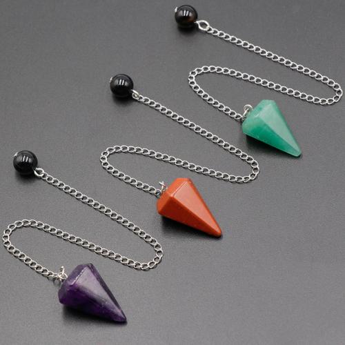 Natural Stone Pendulum, with Iron, Conical, different materials for choice, more colors for choice, 15x22mm, Length:Approx 24 cm, Sold By PC