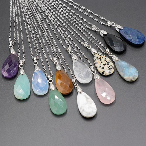 Gemstone Pendants Jewelry, Natural Stone, with Brass & Iron, Teardrop, silver color plated, DIY & different materials for choice, more colors for choice, 13x25mm, Sold By PC