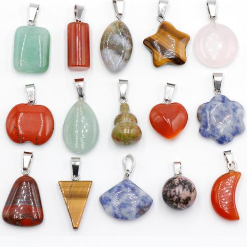 Gemstone Pendants Jewelry, Natural Stone, with Brass & Iron, silver color plated, DIY, Random Color, about:12-25mm, Sold By PC