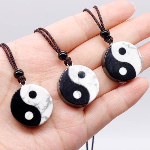 Magnesite Necklace, with Black Agate, fashion jewelry & Unisex, white and black, 25mm, Length:Approx 38 cm, Sold By PC